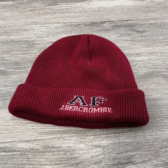 90s Abercrombie‎ and Fitch Beanie Knit Cap Burgundy- Retro Vintage - Picture 1 of 4